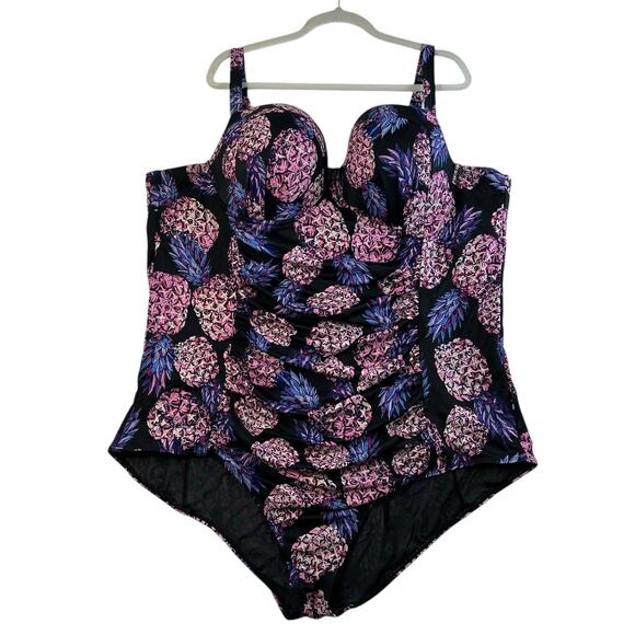 Torrid 5X 1 Piece Swimsuit Push Up Demi Slim Fix Padded Underwire Pineapple - Picture 2 of 15